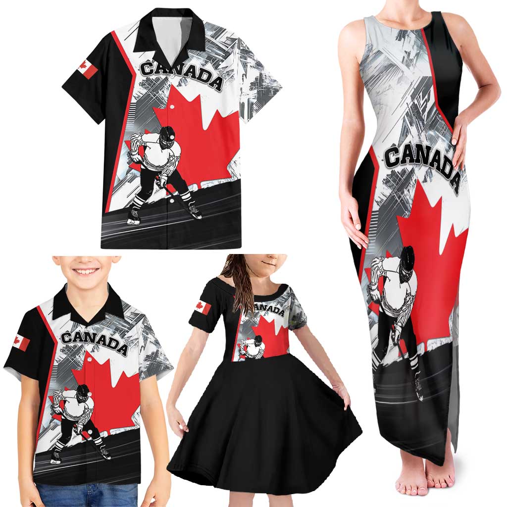 Canada Hockey Family Matching Tank Maxi Dress and Hawaiian Shirt Maple Leaf Sport Style