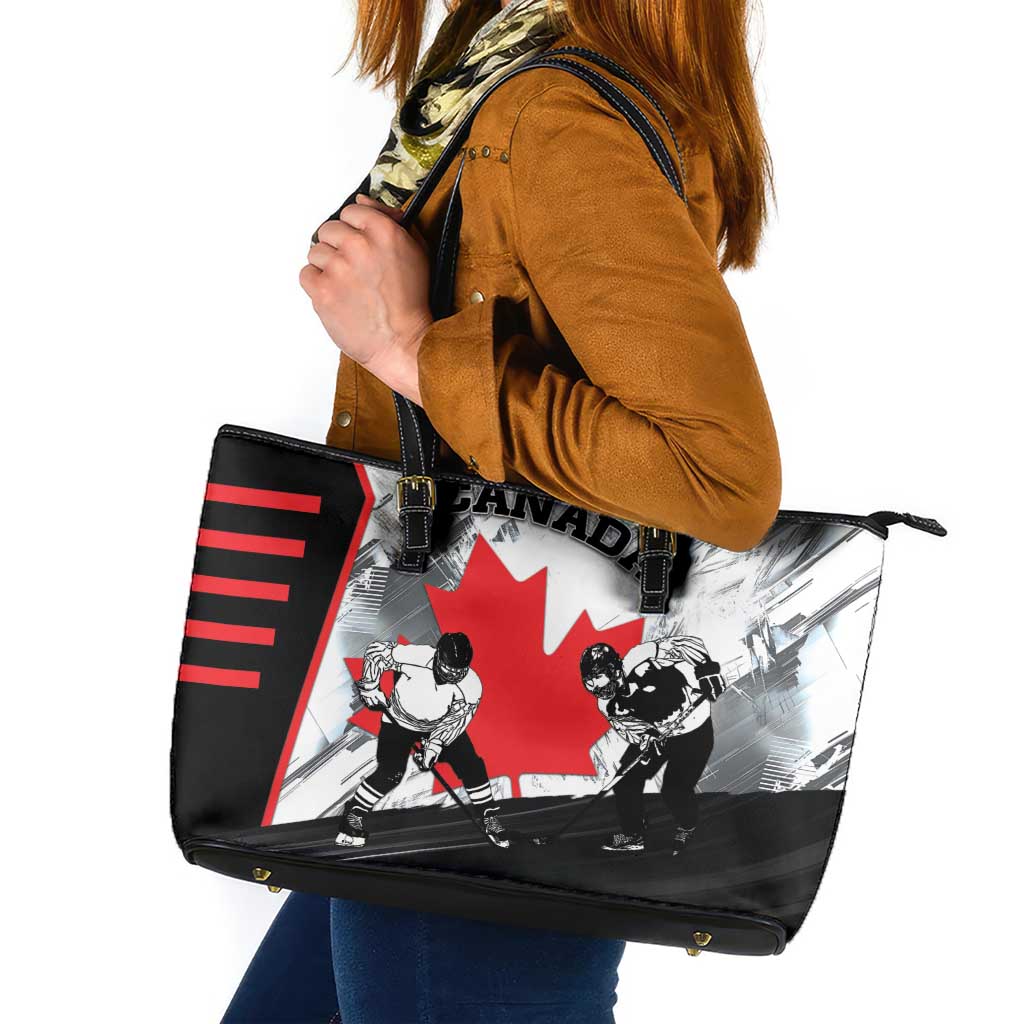Canada Hockey Leather Tote Bag Maple Leaf Sport Style