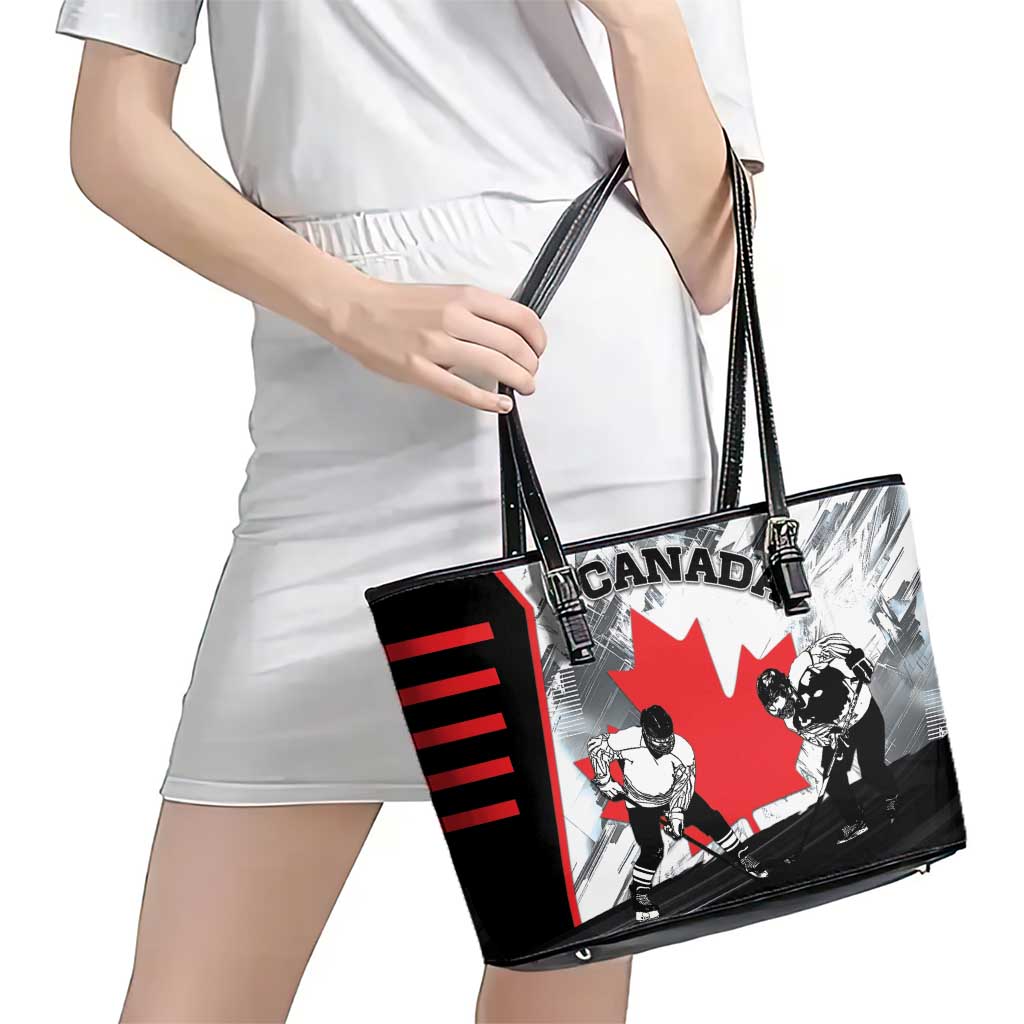 Canada Hockey Leather Tote Bag Maple Leaf Sport Style