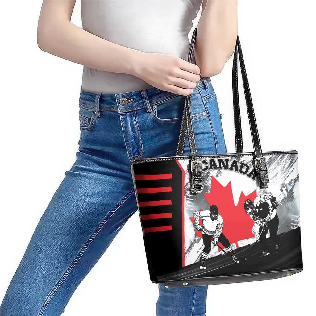 Canada Hockey Leather Tote Bag Maple Leaf Sport Style