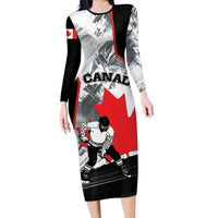 Canada Hockey Long Sleeve Bodycon Dress Maple Leaf Sport Style