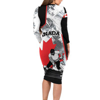 Canada Hockey Long Sleeve Bodycon Dress Maple Leaf Sport Style
