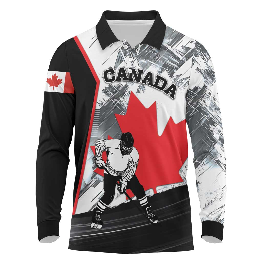 Canada Hockey Long Sleeve Polo Shirt Maple Leaf Sport Style