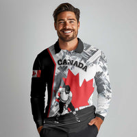 Canada Hockey Long Sleeve Polo Shirt Maple Leaf Sport Style