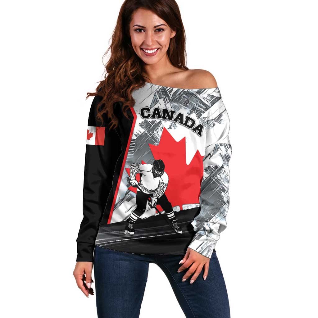 Canada Hockey Off Shoulder Sweater Maple Leaf Sport Style