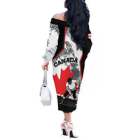 Canada Hockey Off The Shoulder Long Sleeve Dress Maple Leaf Sport Style