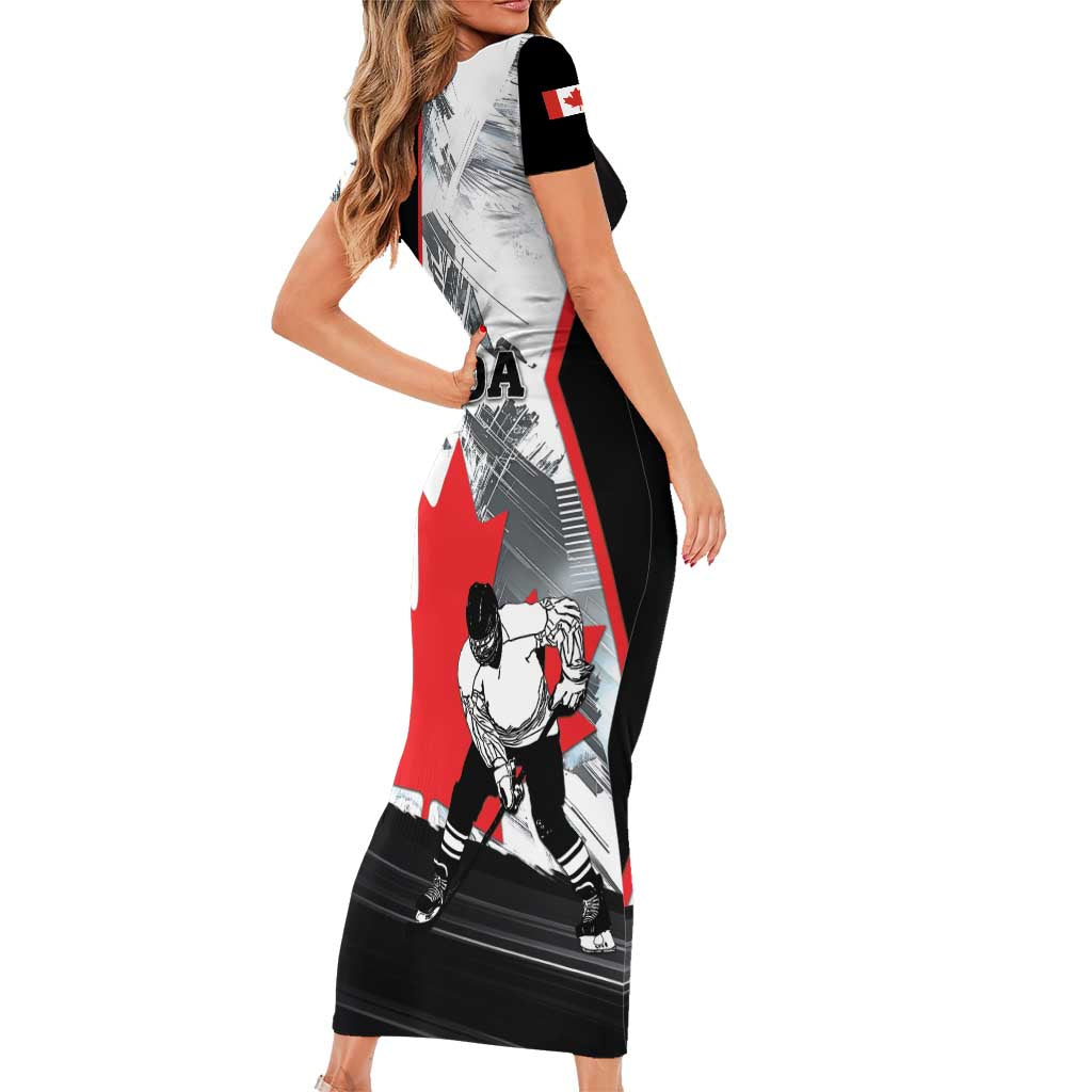 Canada Hockey Short Sleeve Bodycon Dress Maple Leaf Sport Style
