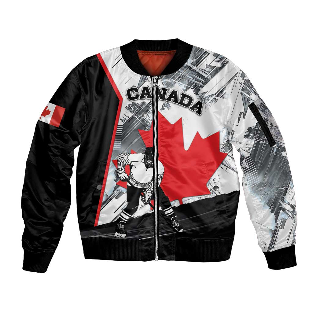Canada Hockey Sleeve Zip Bomber Jacket Maple Leaf Sport Style