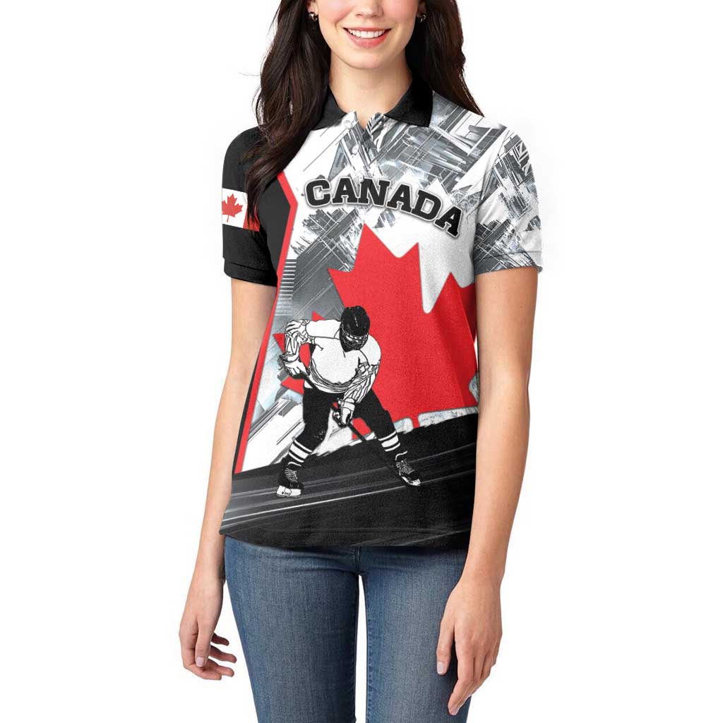 Canada Hockey Women Polo Shirt Maple Leaf Sport Style