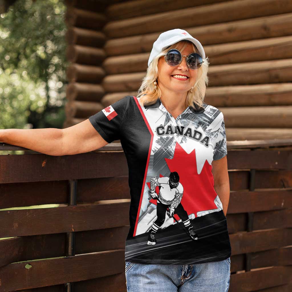 Canada Hockey Women Polo Shirt Maple Leaf Sport Style