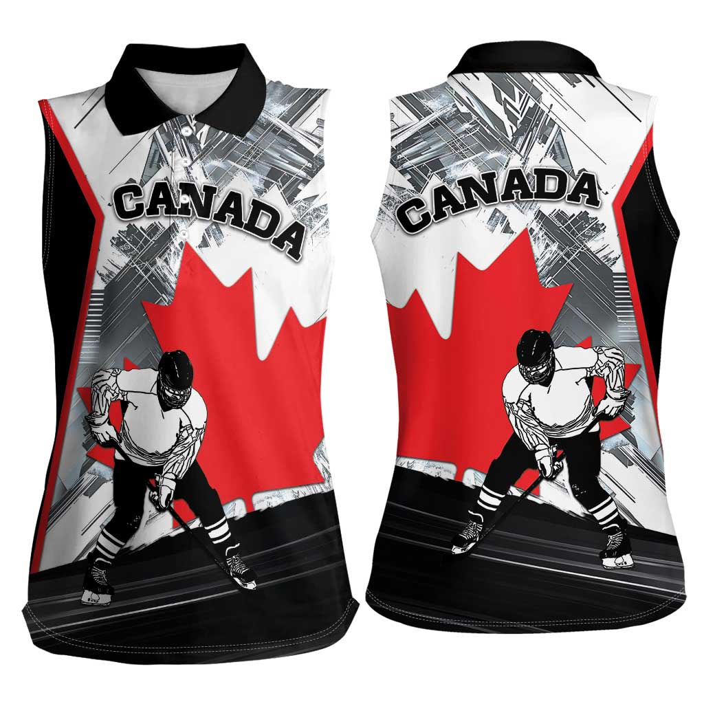 Canada Hockey Women Sleeveless Polo Shirt Maple Leaf Sport Style