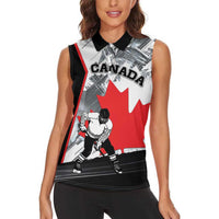 Canada Hockey Women Sleeveless Polo Shirt Maple Leaf Sport Style