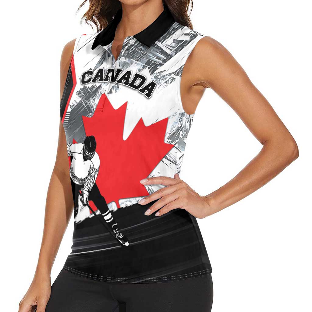 Canada Hockey Women Sleeveless Polo Shirt Maple Leaf Sport Style