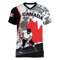 Canada Hockey Women V-Neck T-Shirt Maple Leaf Sport Style
