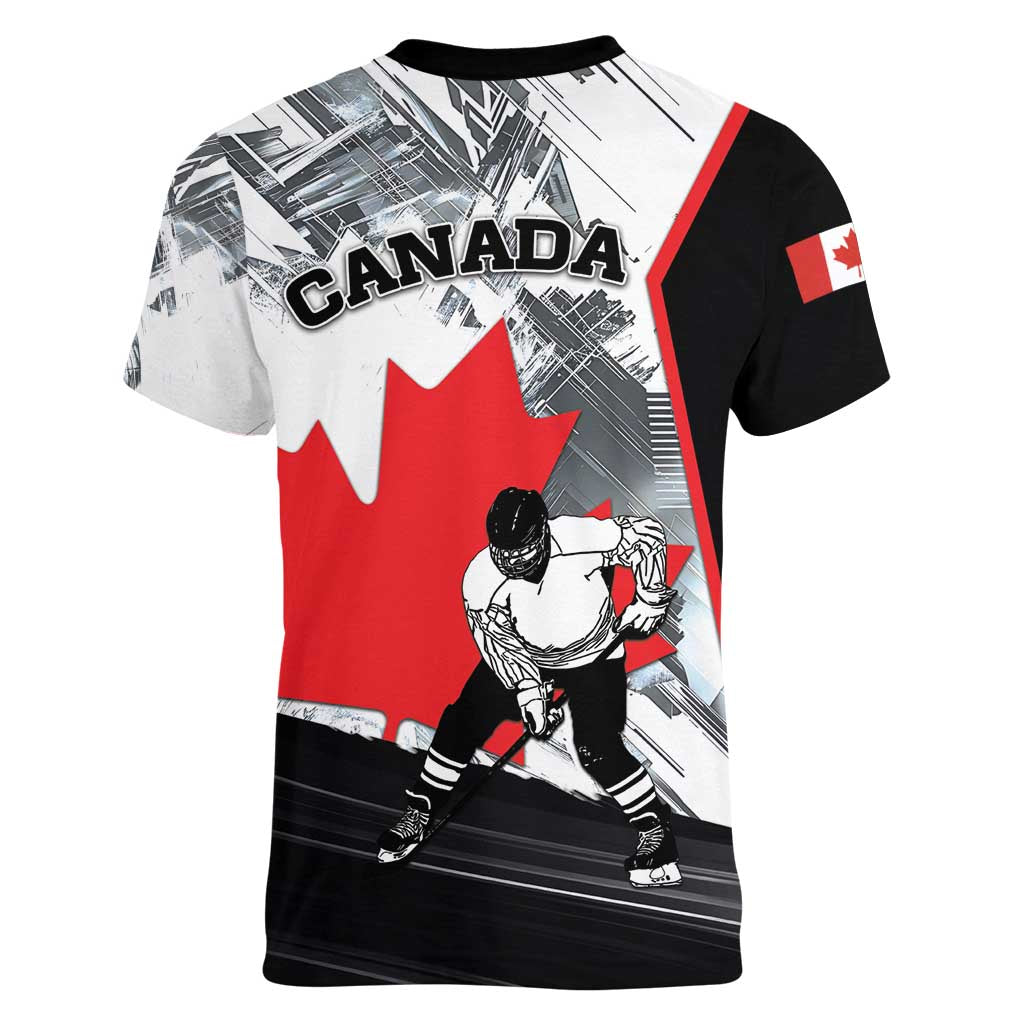 Canada Hockey Women V-Neck T-Shirt Maple Leaf Sport Style