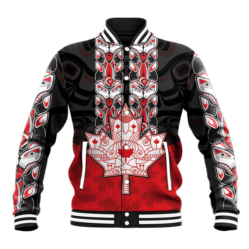 Personalised Canada Maple Leaf Baseball Jacket Haida Totem Inspired Art