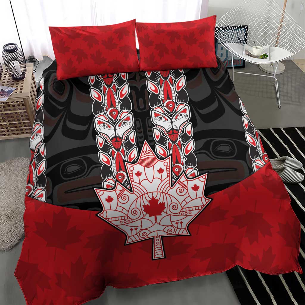 Canada Maple Leaf Bedding Set Haida Totem Inspired Art