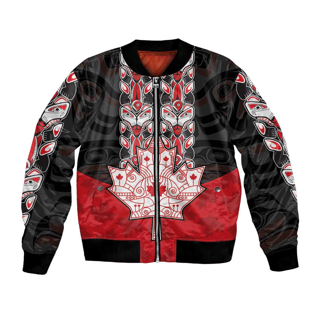 Personalised Canada Maple Leaf Bomber Jacket Haida Totem Inspired Art