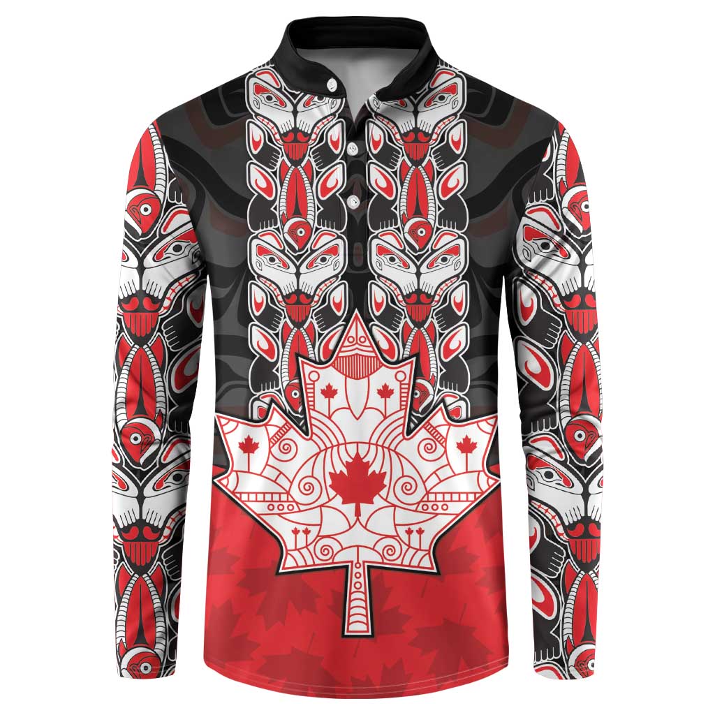 Personalised Canada Maple Leaf Button Sweatshirt Haida Totem Inspired Art