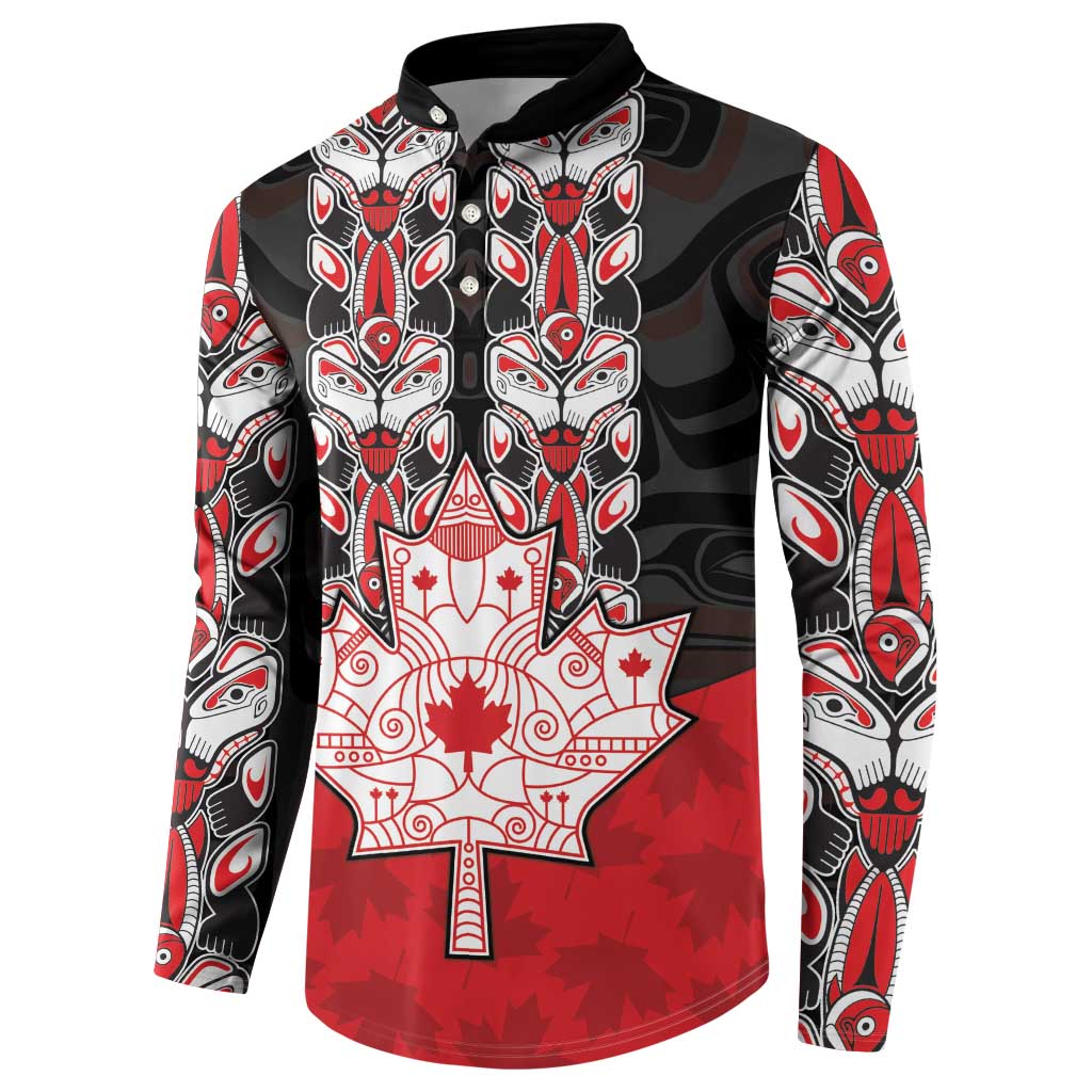 Personalised Canada Maple Leaf Button Sweatshirt Haida Totem Inspired Art