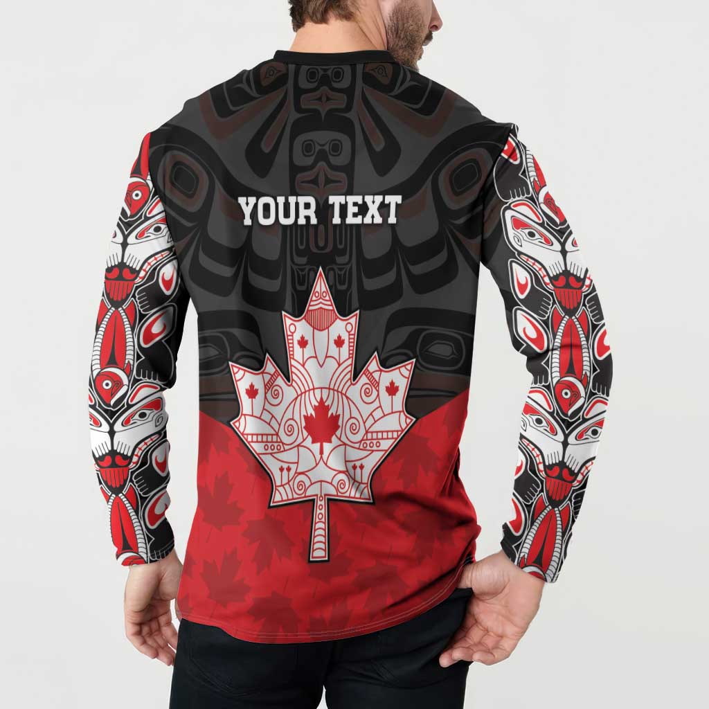 Personalised Canada Maple Leaf Button Sweatshirt Haida Totem Inspired Art