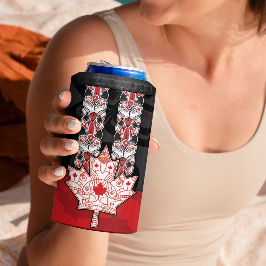 Personalised Canada Maple Leaf 4 in 1 Can Cooler Tumbler Haida Totem Inspired Art