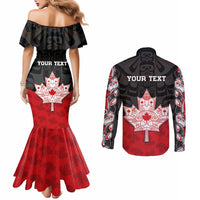Personalised Canada Maple Leaf Couples Matching Mermaid Dress and Long Sleeve Button Shirt Haida Totem Inspired Art
