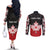 Personalised Canada Maple Leaf Couples Matching Off The Shoulder Long Sleeve Dress and Long Sleeve Button Shirt Haida Totem Inspired Art