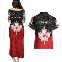 Personalised Canada Maple Leaf Couples Matching Puletasi and Hawaiian Shirt Haida Totem Inspired Art