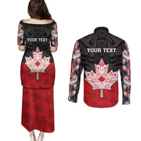 Personalised Canada Maple Leaf Couples Matching Puletasi and Long Sleeve Button Shirt Haida Totem Inspired Art