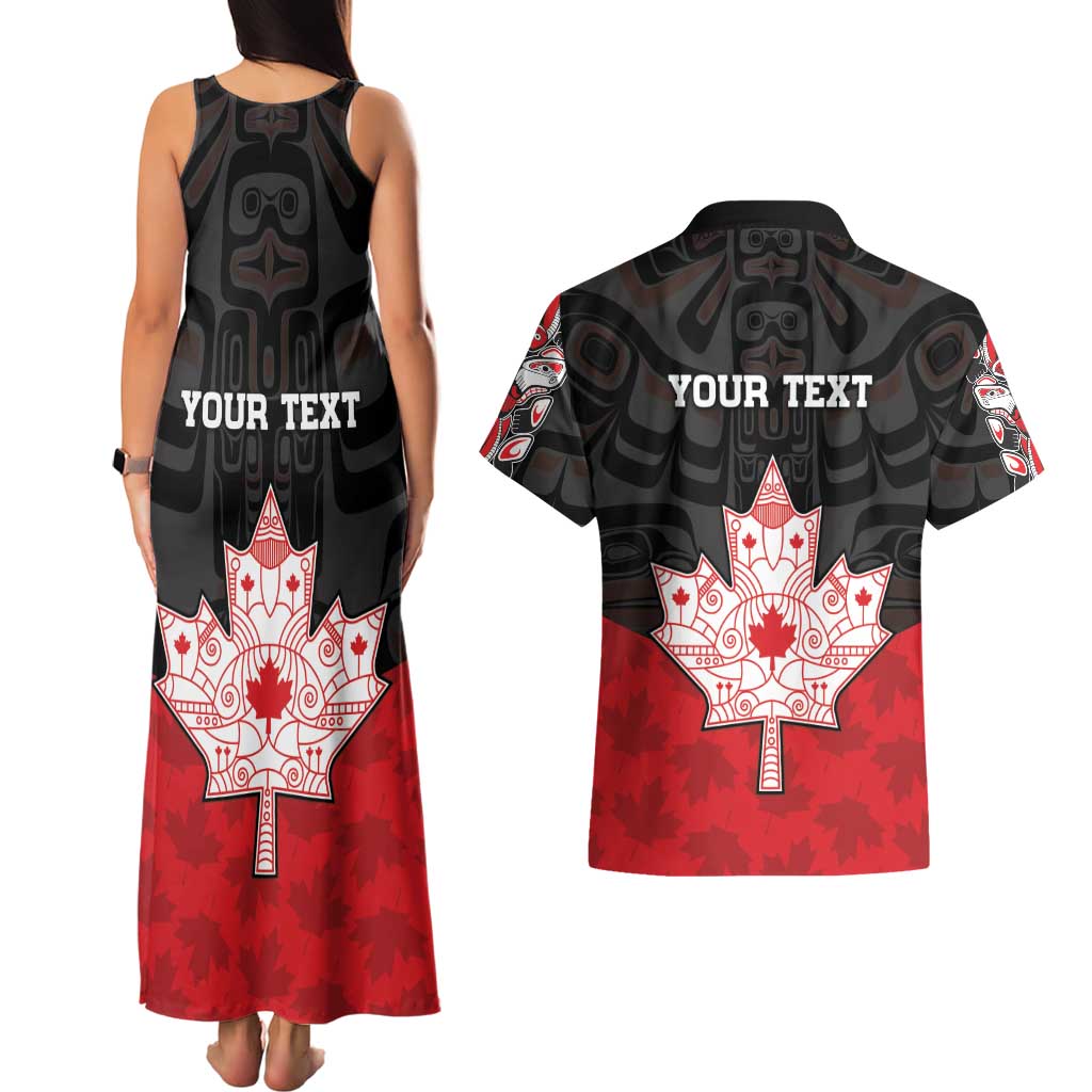 Personalised Canada Maple Leaf Couples Matching Tank Maxi Dress and Hawaiian Shirt Haida Totem Inspired Art