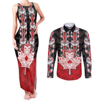 Personalised Canada Maple Leaf Couples Matching Tank Maxi Dress and Long Sleeve Button Shirt Haida Totem Inspired Art