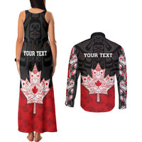 Personalised Canada Maple Leaf Couples Matching Tank Maxi Dress and Long Sleeve Button Shirt Haida Totem Inspired Art