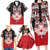 Personalised Canada Maple Leaf Family Matching Long Sleeve Bodycon Dress and Hawaiian Shirt Haida Totem Inspired Art