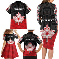 Personalised Canada Maple Leaf Family Matching Long Sleeve Bodycon Dress and Hawaiian Shirt Haida Totem Inspired Art