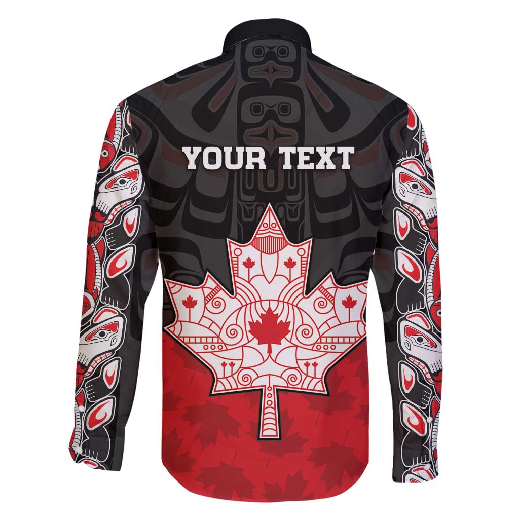 Personalised Canada Maple Leaf Family Matching Long Sleeve Bodycon Dress and Hawaiian Shirt Haida Totem Inspired Art