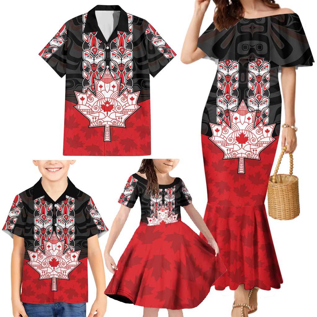Personalised Canada Maple Leaf Family Matching Mermaid Dress and Hawaiian Shirt Haida Totem Inspired Art