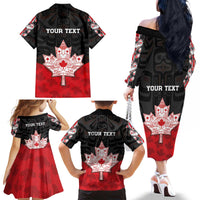 Personalised Canada Maple Leaf Family Matching Off The Shoulder Long Sleeve Dress and Hawaiian Shirt Haida Totem Inspired Art