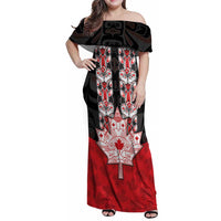 Personalised Canada Maple Leaf Family Matching Off Shoulder Maxi Dress and Hawaiian Shirt Haida Totem Inspired Art