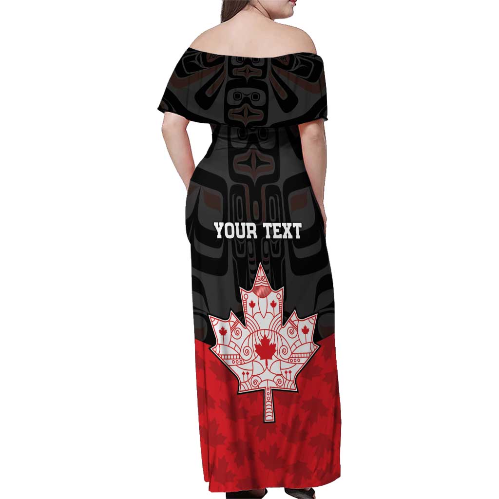 Personalised Canada Maple Leaf Family Matching Off Shoulder Maxi Dress and Hawaiian Shirt Haida Totem Inspired Art