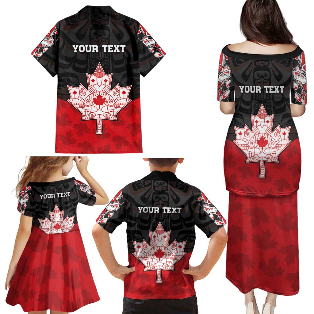 Personalised Canada Maple Leaf Family Matching Puletasi and Hawaiian Shirt Haida Totem Inspired Art