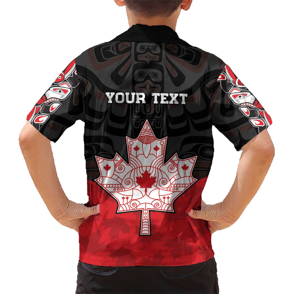 Personalised Canada Maple Leaf Family Matching Short Sleeve Bodycon Dress and Hawaiian Shirt Haida Totem Inspired Art