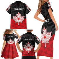 Personalised Canada Maple Leaf Family Matching Short Sleeve Bodycon Dress and Hawaiian Shirt Haida Totem Inspired Art