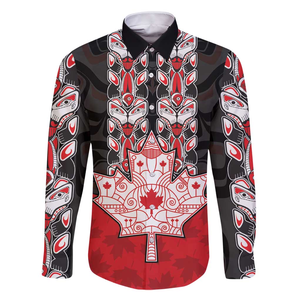 Personalised Canada Maple Leaf Family Matching Short Sleeve Bodycon Dress and Hawaiian Shirt Haida Totem Inspired Art