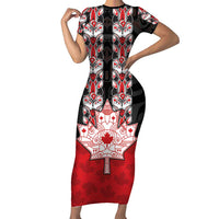 Personalised Canada Maple Leaf Family Matching Short Sleeve Bodycon Dress and Hawaiian Shirt Haida Totem Inspired Art