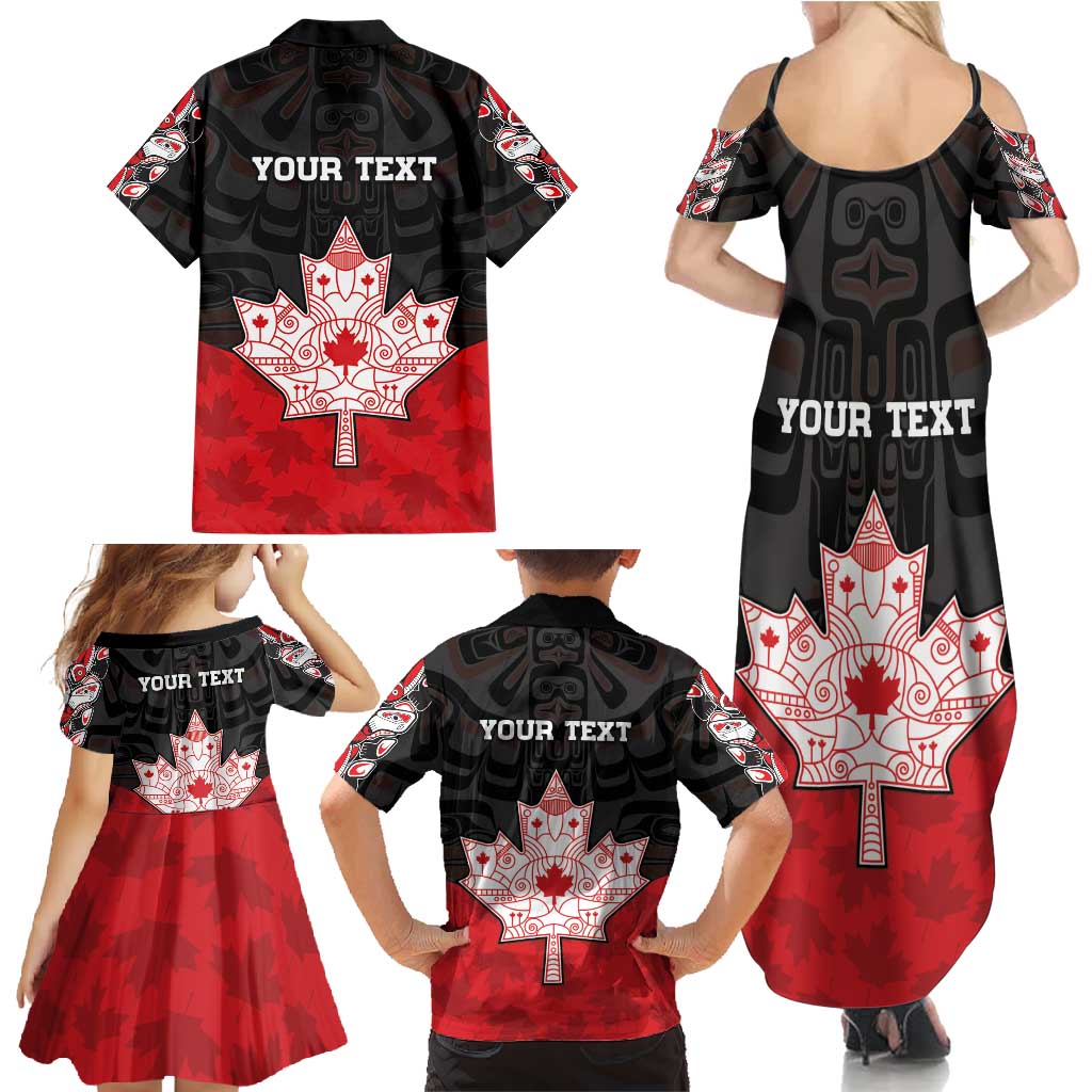 Personalised Canada Maple Leaf Family Matching Summer Maxi Dress and Hawaiian Shirt Haida Totem Inspired Art