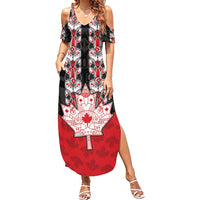 Personalised Canada Maple Leaf Family Matching Summer Maxi Dress and Hawaiian Shirt Haida Totem Inspired Art