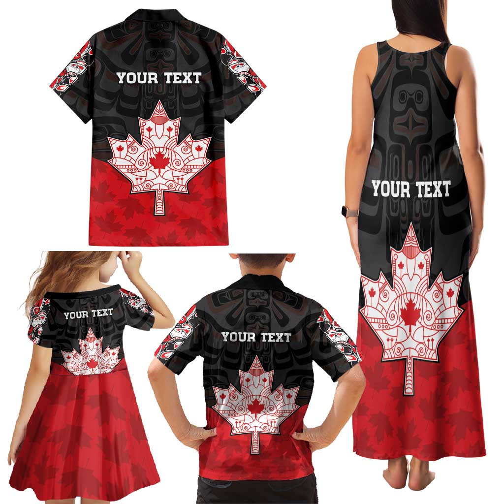 Personalised Canada Maple Leaf Family Matching Tank Maxi Dress and Hawaiian Shirt Haida Totem Inspired Art