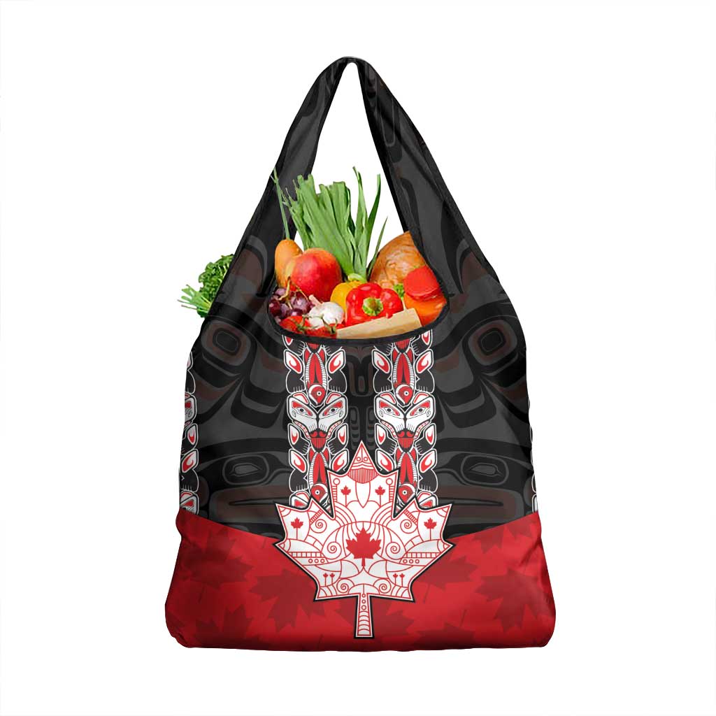 Personalised Canada Maple Leaf Grocery Bag Haida Totem Inspired Art