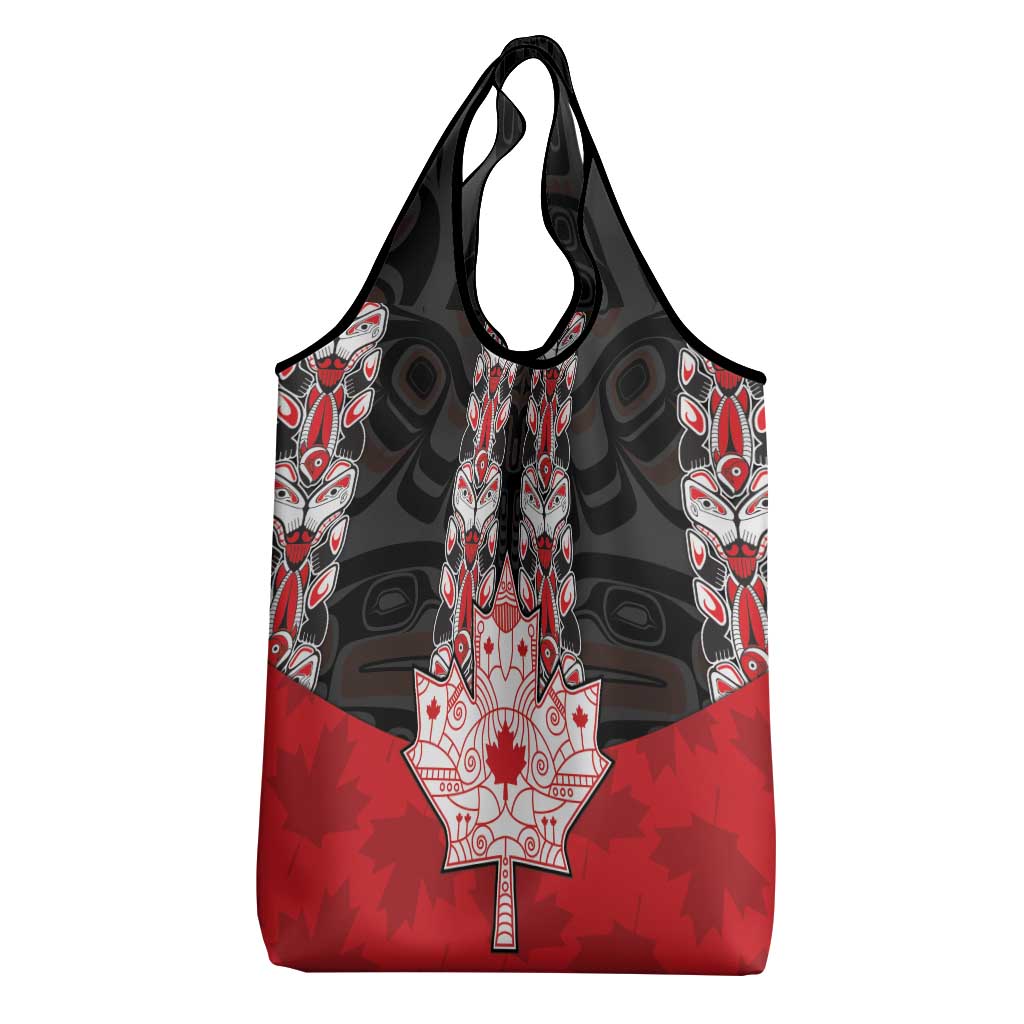 Personalised Canada Maple Leaf Grocery Bag Haida Totem Inspired Art